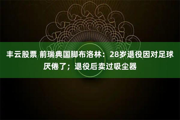 丰云股票 前瑞典国脚布洛林：28岁退役因对足球厌倦了；退役后卖过吸尘器